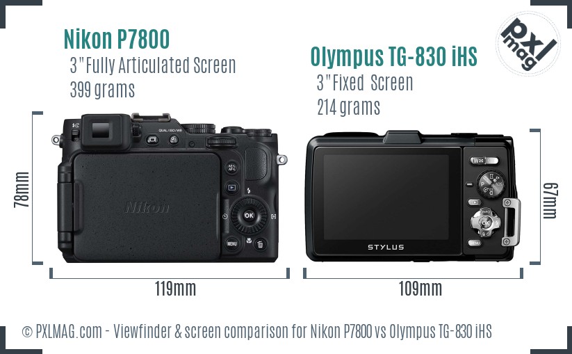 Nikon P7800 vs Olympus TG-830 iHS Screen and Viewfinder comparison