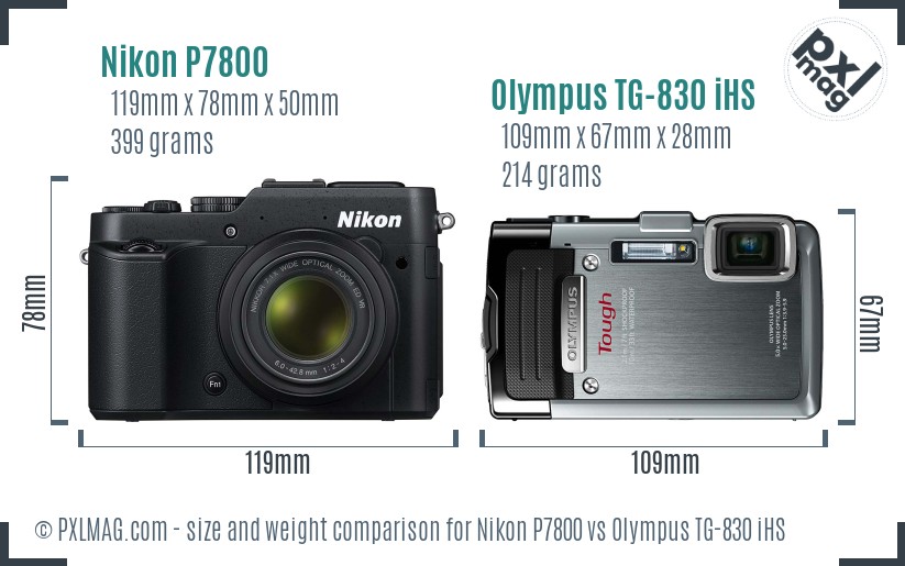 Nikon P7800 vs Olympus TG-830 iHS size comparison