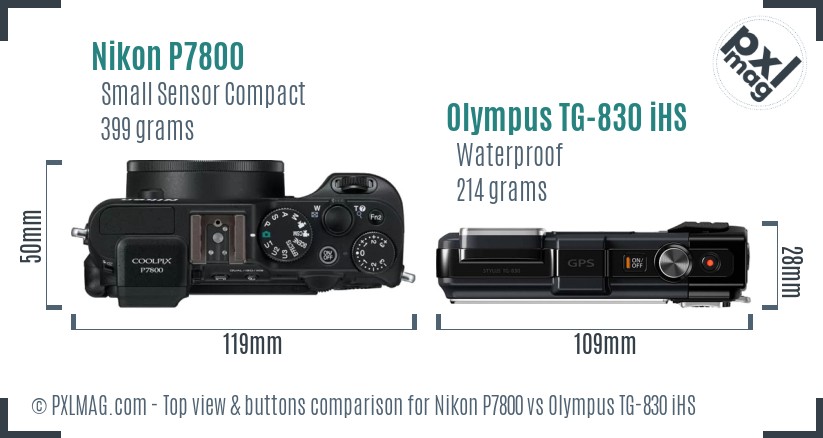 Nikon P7800 vs Olympus TG-830 iHS top view buttons comparison