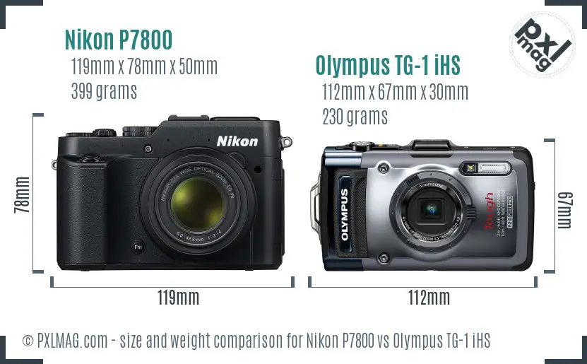 Nikon P7800 vs Olympus TG-1 iHS size comparison