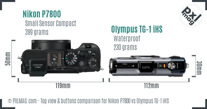 Nikon P7800 vs Olympus TG-1 iHS top view buttons comparison