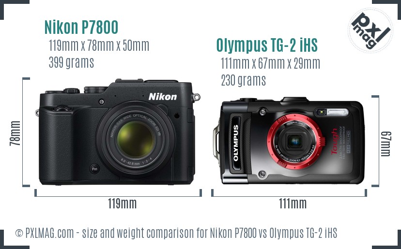 Nikon P7800 vs Olympus TG-2 iHS size comparison