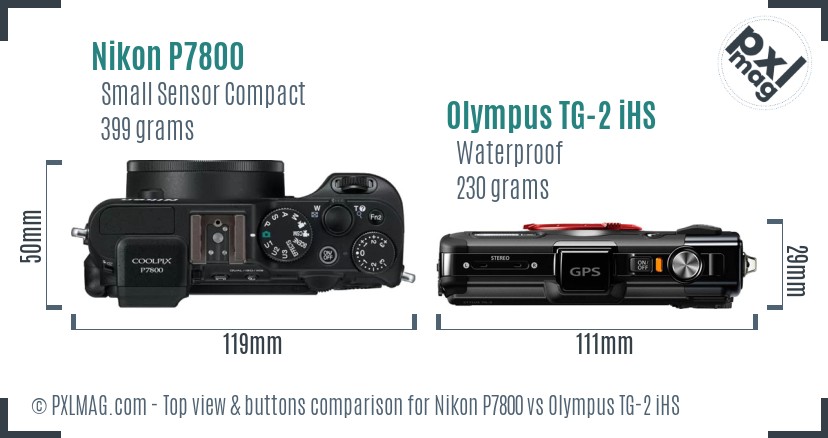 Nikon P7800 vs Olympus TG-2 iHS top view buttons comparison