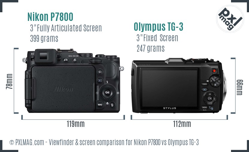Nikon P7800 vs Olympus TG-3 Screen and Viewfinder comparison