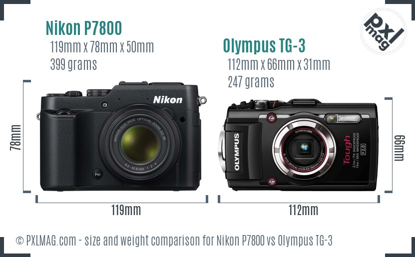Nikon P7800 vs Olympus TG-3 size comparison