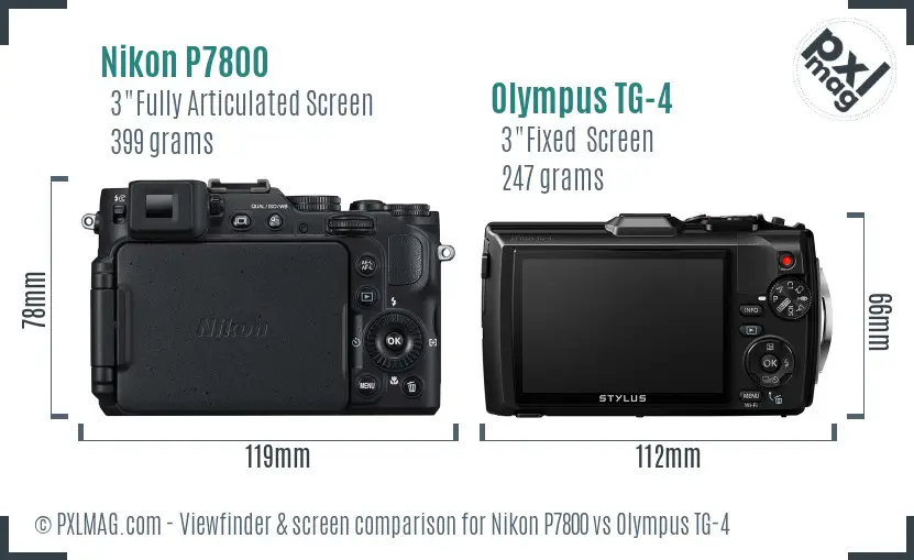 Nikon P7800 vs Olympus TG-4 Screen and Viewfinder comparison