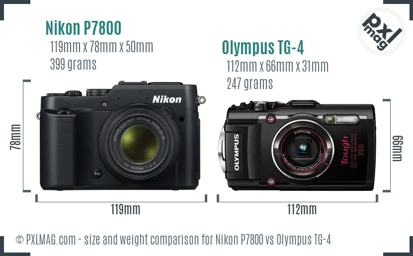 Nikon P7800 vs Olympus TG-4 size comparison