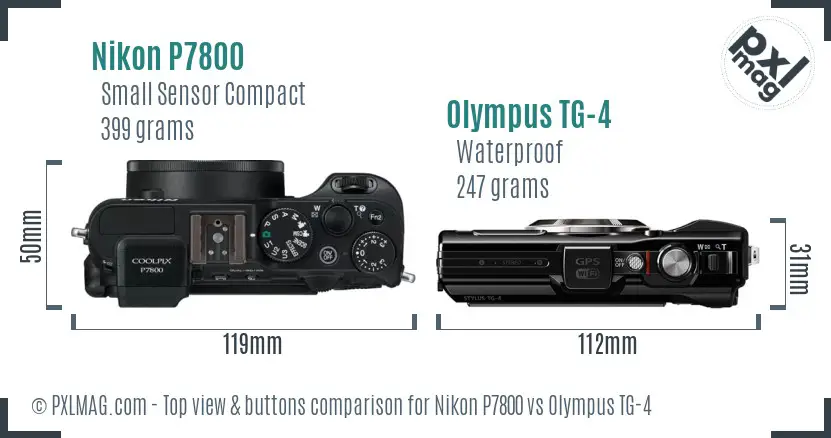 Nikon P7800 vs Olympus TG-4 top view buttons comparison