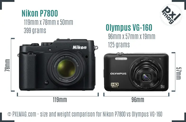 Nikon P7800 vs Olympus VG-160 size comparison