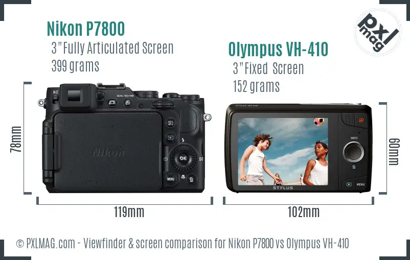 Nikon P7800 vs Olympus VH-410 Screen and Viewfinder comparison