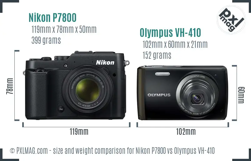 Nikon P7800 vs Olympus VH-410 size comparison