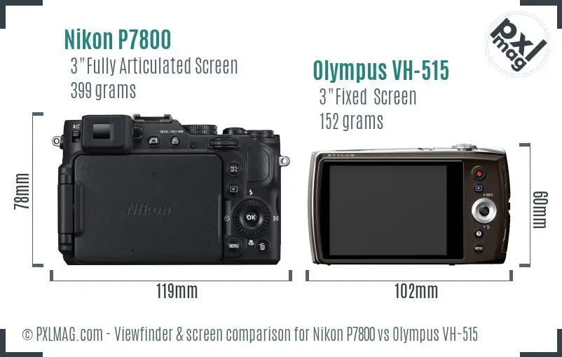 Nikon P7800 vs Olympus VH-515 Screen and Viewfinder comparison