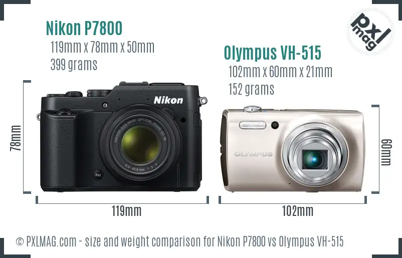 Nikon P7800 vs Olympus VH-515 size comparison