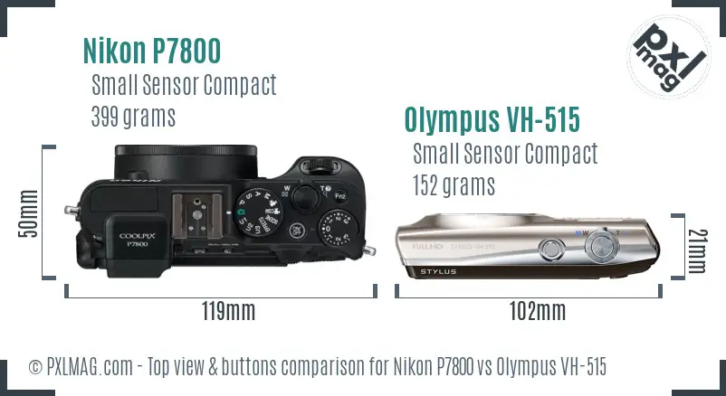 Nikon P7800 vs Olympus VH-515 top view buttons comparison