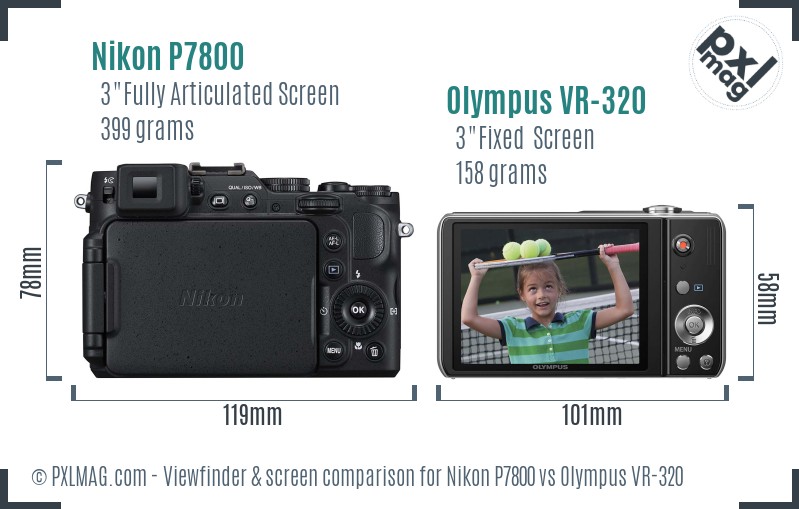Nikon P7800 vs Olympus VR-320 Screen and Viewfinder comparison