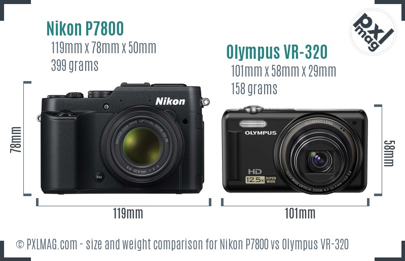 Nikon P7800 vs Olympus VR-320 size comparison