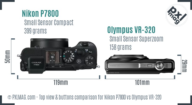 Nikon P7800 vs Olympus VR-320 top view buttons comparison