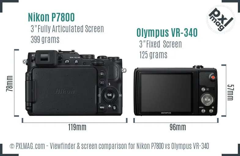 Nikon P7800 vs Olympus VR-340 Screen and Viewfinder comparison