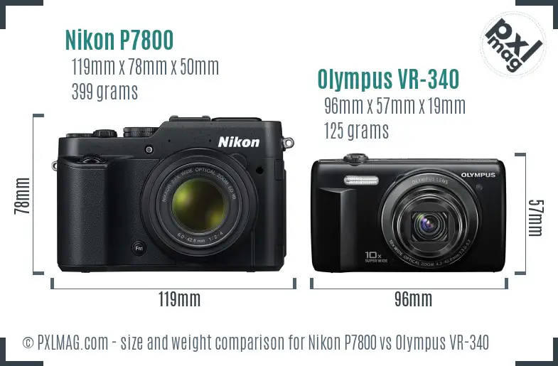 Nikon P7800 vs Olympus VR-340 size comparison