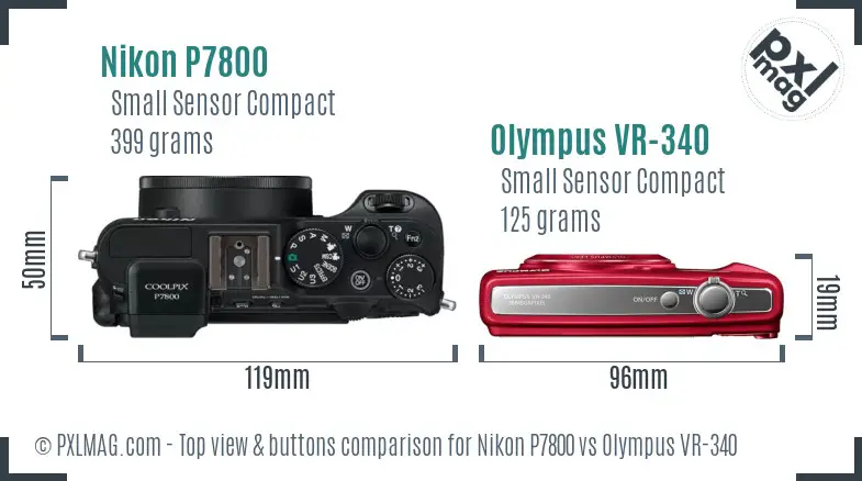 Nikon P7800 vs Olympus VR-340 top view buttons comparison