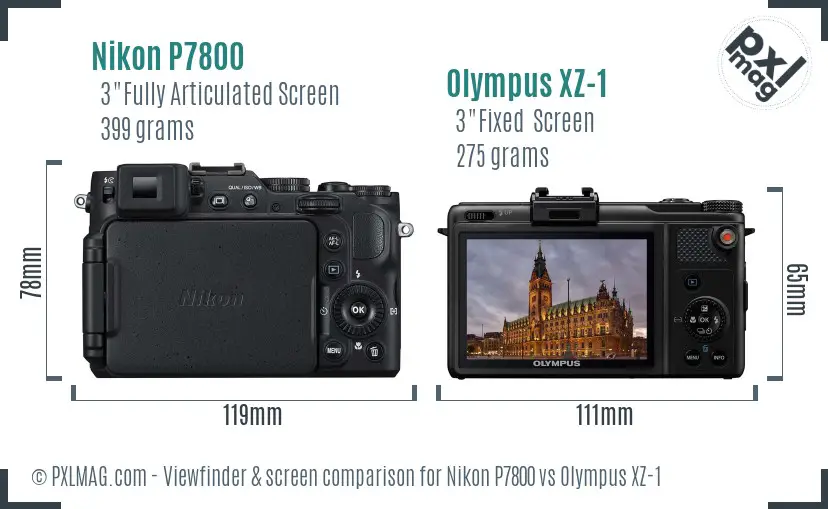 Nikon P7800 vs Olympus XZ-1 Screen and Viewfinder comparison