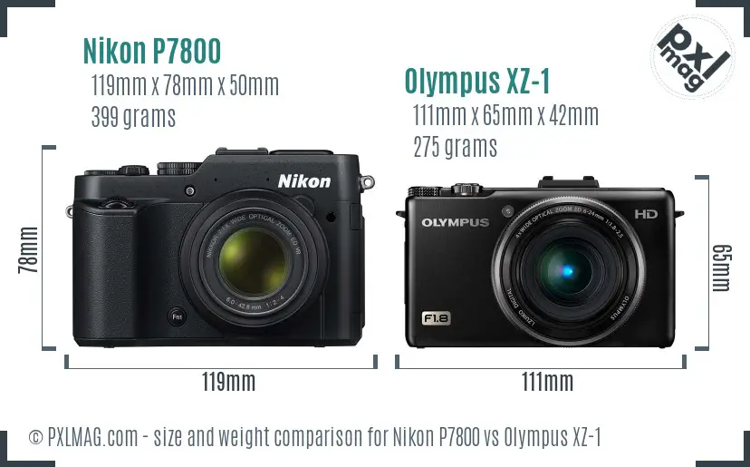Nikon P7800 vs Olympus XZ-1 size comparison
