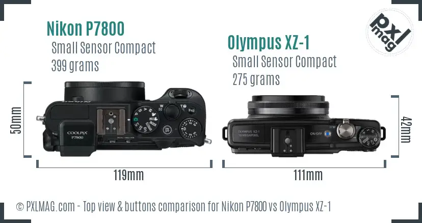 Nikon P7800 vs Olympus XZ-1 top view buttons comparison