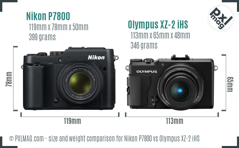Nikon P7800 vs Olympus XZ-2 iHS size comparison