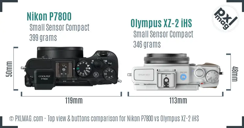 Nikon P7800 vs Olympus XZ-2 iHS top view buttons comparison