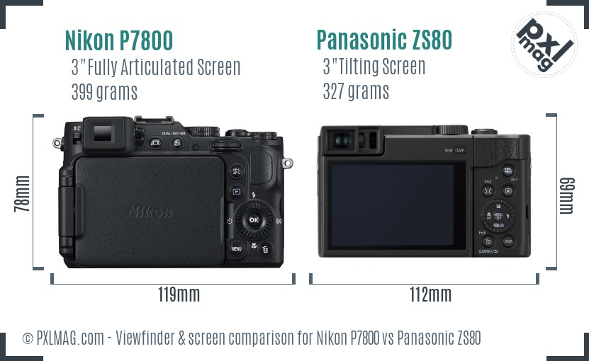 Nikon P7800 vs Panasonic ZS80 Screen and Viewfinder comparison