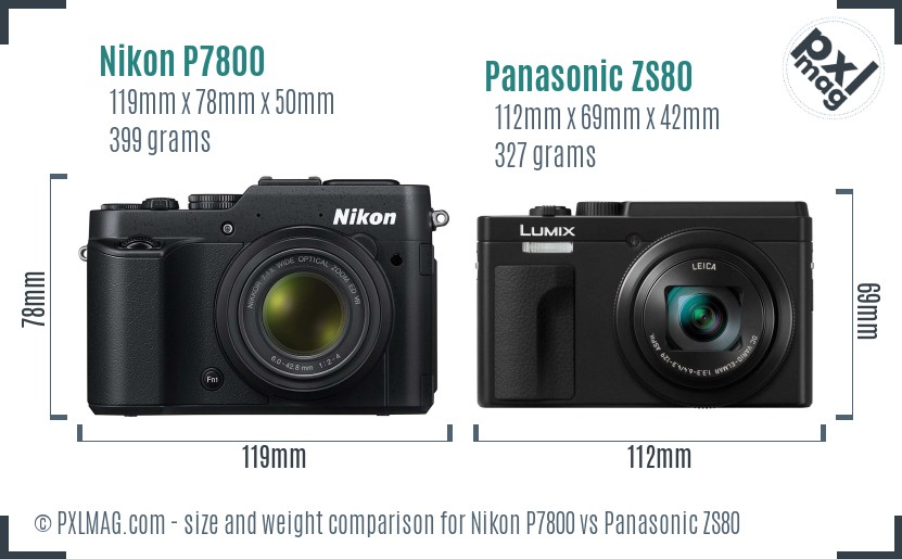 Nikon P7800 vs Panasonic ZS80 size comparison