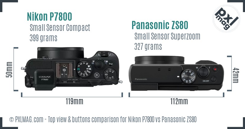 Nikon P7800 vs Panasonic ZS80 top view buttons comparison
