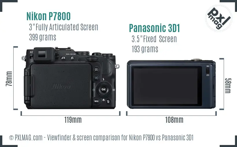 Nikon P7800 vs Panasonic 3D1 Screen and Viewfinder comparison