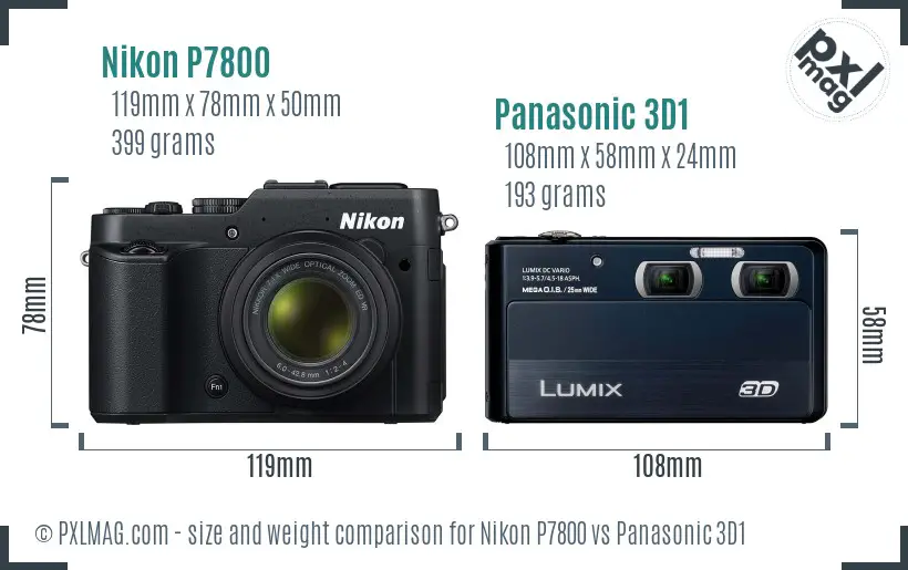 Nikon P7800 vs Panasonic 3D1 size comparison