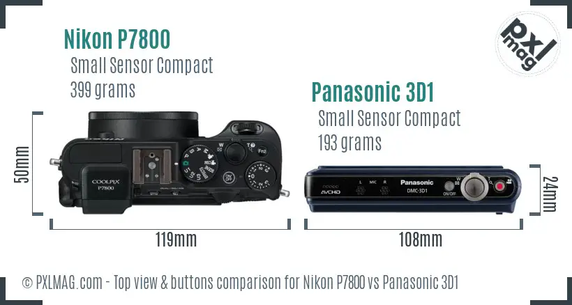 Nikon P7800 vs Panasonic 3D1 top view buttons comparison