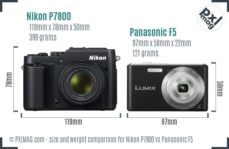 Nikon P7800 vs Panasonic F5 size comparison