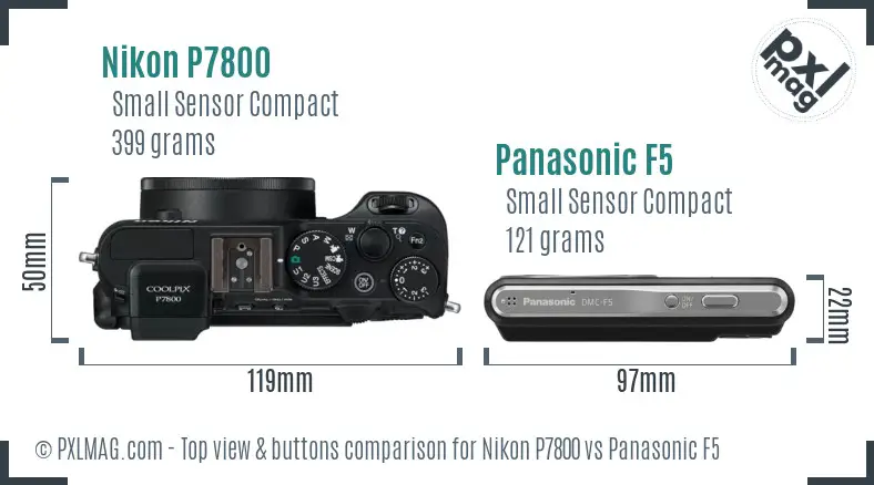 Nikon P7800 vs Panasonic F5 top view buttons comparison
