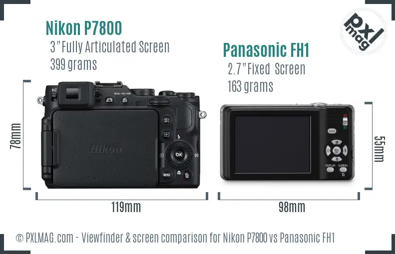 Nikon P7800 vs Panasonic FH1 Screen and Viewfinder comparison