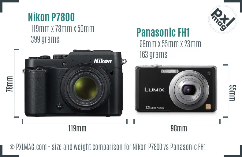 Nikon P7800 vs Panasonic FH1 size comparison
