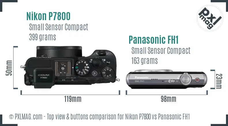 Nikon P7800 vs Panasonic FH1 top view buttons comparison