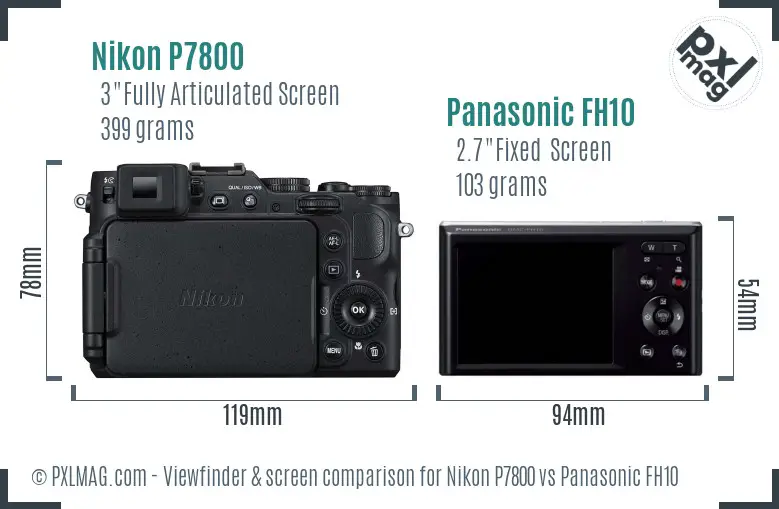 Nikon P7800 vs Panasonic FH10 Screen and Viewfinder comparison