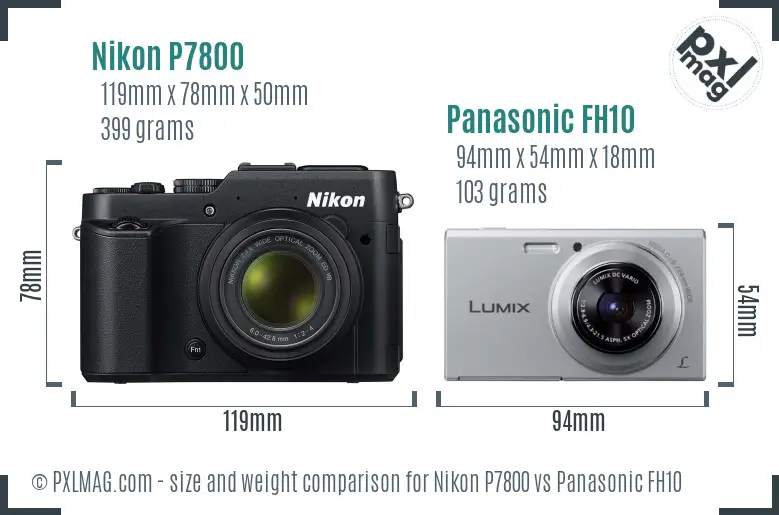 Nikon P7800 vs Panasonic FH10 size comparison