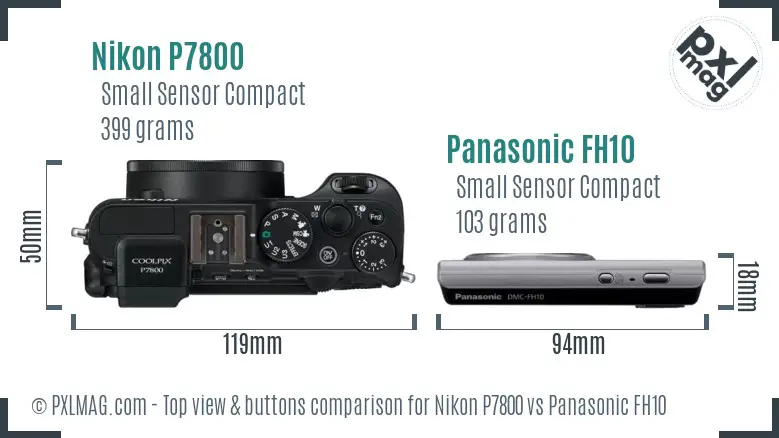 Nikon P7800 vs Panasonic FH10 top view buttons comparison