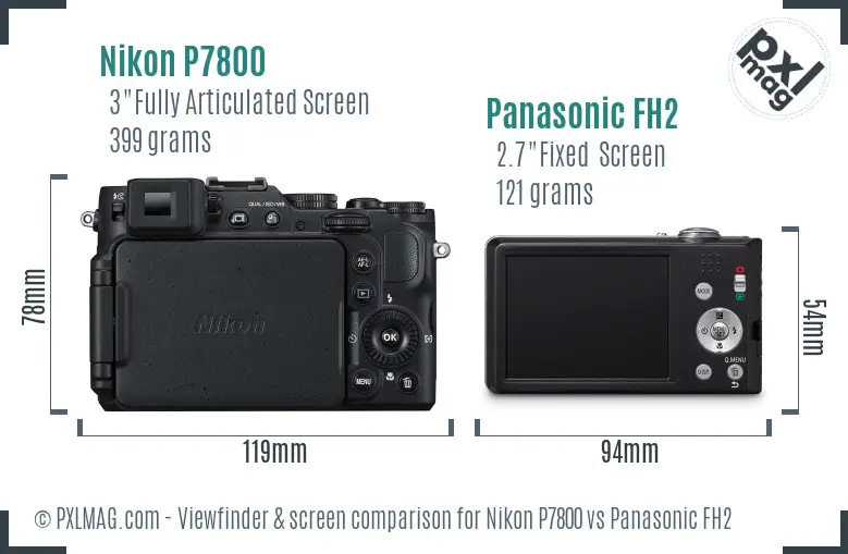 Nikon P7800 vs Panasonic FH2 Screen and Viewfinder comparison