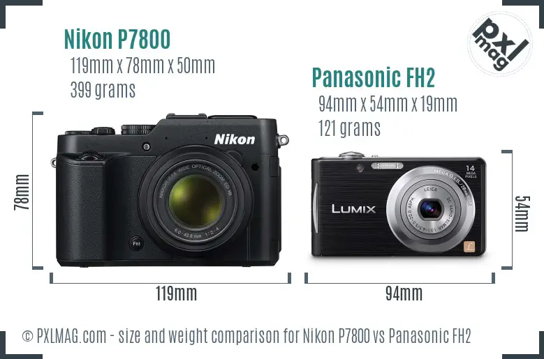 Nikon P7800 vs Panasonic FH2 size comparison