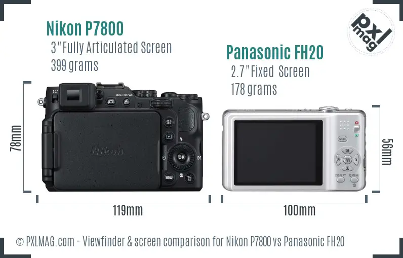 Nikon P7800 vs Panasonic FH20 Screen and Viewfinder comparison