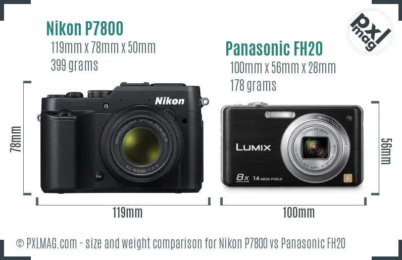 Nikon P7800 vs Panasonic FH20 size comparison
