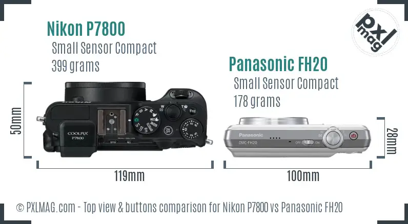 Nikon P7800 vs Panasonic FH20 top view buttons comparison