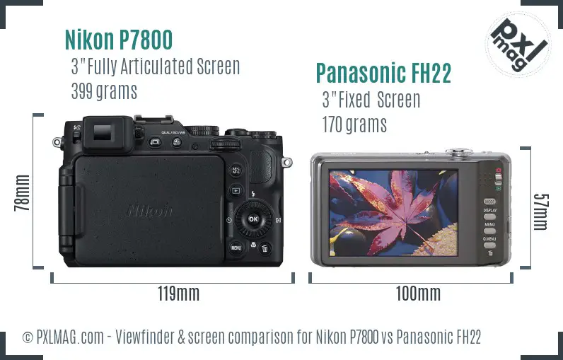 Nikon P7800 vs Panasonic FH22 Screen and Viewfinder comparison