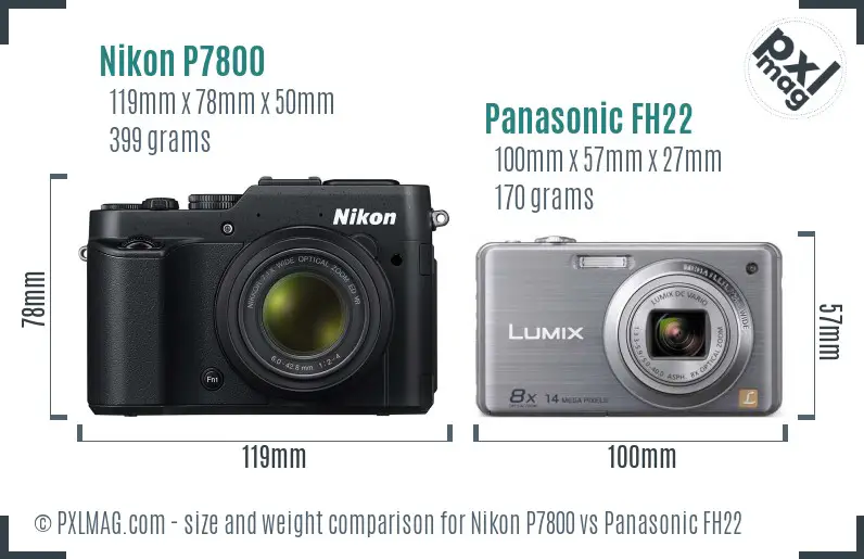 Nikon P7800 vs Panasonic FH22 size comparison